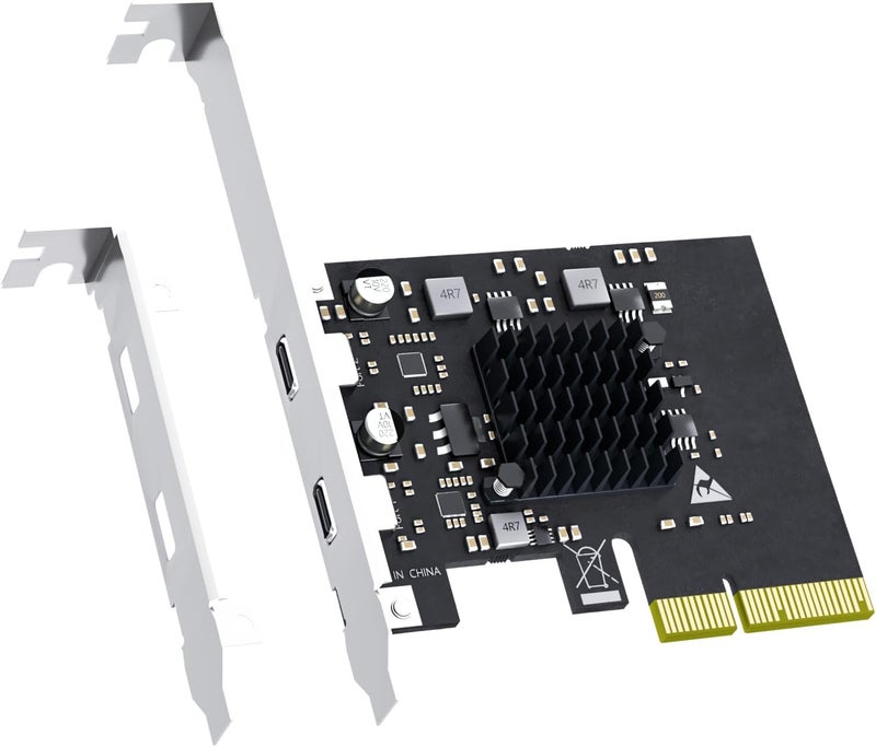 GLOTRENDS U3142C 2-Port 10Gb USB 3.1 Gen2 Type-C to PCIE X4 Expansion Card with ASM 3142 Chip, Regular and Low-profible Bracket - Image 1